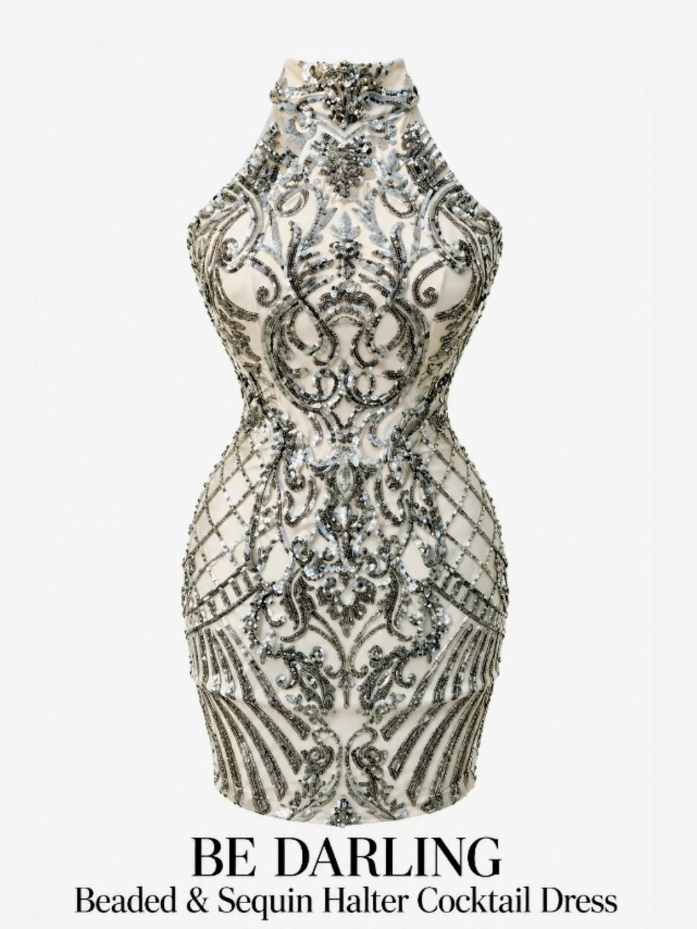 Holiday Party Special Occasion B Darlin Ivory Mini Halter Dress  Silver Beading